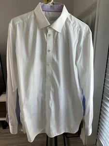 Eton Men's White Solid Cotton Dress Shirt 47 18 1/2 - Picture 1 of 11