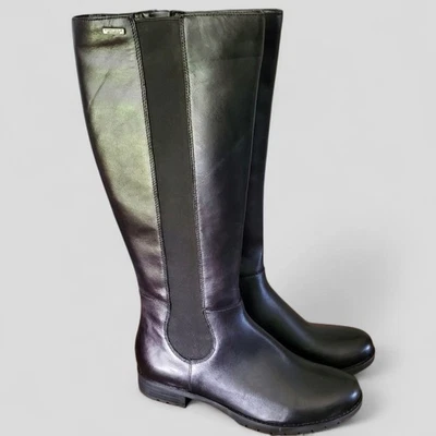Botas ROCKPORT Talla 7.5W Tristina Cuero Negro Hasta la Rodilla Lado Gore Hydro-Shield Foto 1 de 4