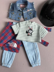 Modischer Denim Jeans Outfit Paola Reina 32 cm Puppen Kleidung Neu Handwerk - Bild 1 von 15