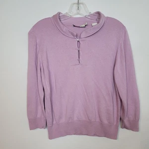 Perry Ellis Seide Kaschmir Pullover Damen XL Lavendel Strass Knöpfe *REPARATUR* - Bild 1 von 11
