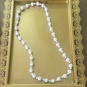 Vintage White Plastic Beaded Long Statement Necklace - Picture 1 of 3