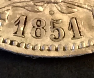Belgium - Leopold I - Very Rare 5 Francs 1851/0 with dot - overstrike (1) - Picture 1 of 3