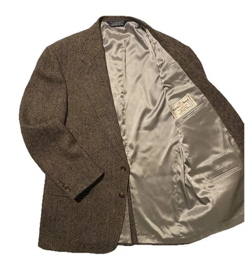 Винтажный Lands' End HarrisTweed Herringbone коричневый черный мужчин Sportcoat 42R сшитый США - Изображение 1 из 4