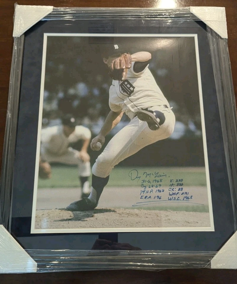 DENNY MCLAIN Autograph + Inscriptions 26x22 Framed Photo Detroit Tigers  - Image 1 of 4