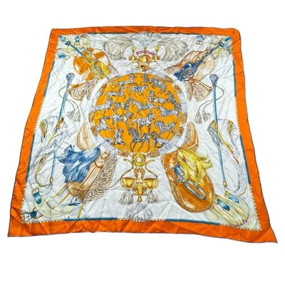 "Bufanda de seda naranja con estampado de caballo equino Fence Empire dinero antiguo lujo 34,5"" X 34,5" Foto 1 de 4
