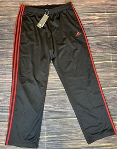 New Adidas Mens 3 Stripe Essential Poly Tricot Pants Size XL Black & Red - Picture 1 of 9