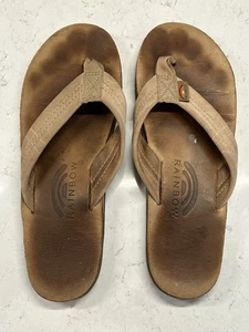Rainbow Brown Leather Flip Flops Women's Size 7.5-8.5 - Picture 1 of 7