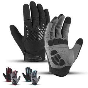 Padded Full Finger Cycling Gloves Mountain Bike Gloves Breathable MTB Racing - Picture 1 of 20