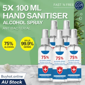 5 x Hand Sanitiser 75% Alcohol Spray 100ml Travel Pack 99.9% Anti Bacterial Germ - Picture 1 of 3