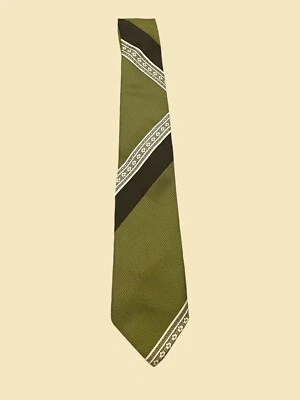 Corbata de Colección Rara Años 70 Para Hombre Funky Corbata a Rayas Groovy Floral Geo Estampado Caqui Foto 1 de 4