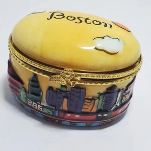 Boston Cityscape Enamel Handpainted Luke-A-Tuke SNCO Hinged Trinket Jewelry Box - Picture 1 of 11