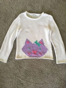 Girls White Cat Sweater Garnet Hill Kids Size XL - Picture 1 of 4