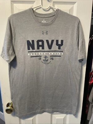 Navy Midshipmen Shirt Anchors Aweigh Established 1775 Under Armour Gray Tee M - Image 1 of 2