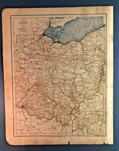 Vintage 1877 Ohio Map Color Eastern United States Lake Erie Hamilton Frameable - Picture 1 of 14