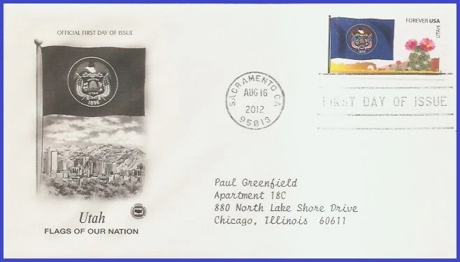 USA3 #4324 ADDR PCS ARTCRAFT FDC bandera de Utah Foto 1 de 1