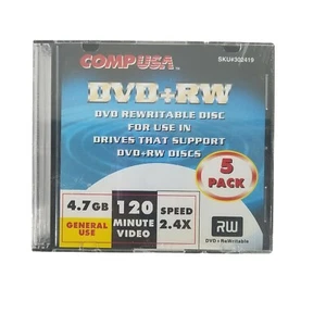 DVD-RW 5 Pack Discs 120 min Re Writable 4.7 GB NEW Sealed w/ Jewel Cases - Picture 1 of 3