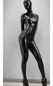 Traje Gatito Cubierta Completa de Látex Negro con Dedos y Calcetines Body Cremallera Frontal Personalizado - Imagen 1 de 9