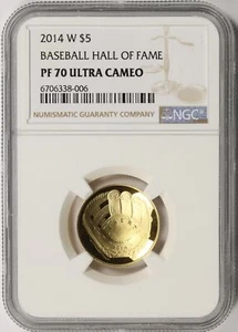 2014-W Gold Baseball Hall of Fame $5 NGC PF70 Ultra Cameo - Picture 1 of 4