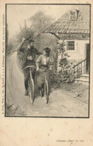 Pareja vintage con bicicleta - Foto postal antigua años 1900 1 - Imagen 1 de 2