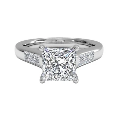 Anillo de compromiso de diamantes creado en laboratorio talla princesa de 1,25 quilates de oro blanco de 14 quilates talla 5 Foto 1 de 4