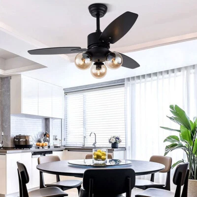 42" Ceiling Fan Chandelier + Remote Control 3 Wood Blades 3 Speeds E26*3 Bulb - Image 1 of 4