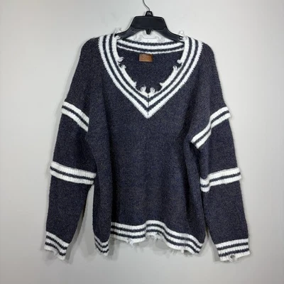 Suéter POL para mujer mediano azul marino grueso tejido cuadrado desgastado de gran tamaño suave cómodo Foto 1 de 4