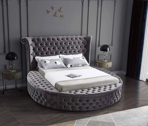 King Luxus Collection Modern Contemporary Round Shaped Velvet Upholstered Bed - Picture 1 of 3