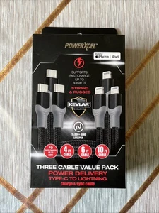 3 cables PowerXcel Type-C to Lightnin Charge & Sync Cable IPhone iPad - Picture 1 of 4