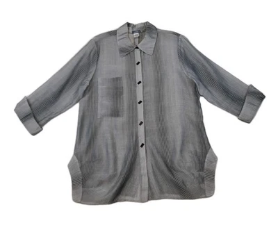 Túnica de Colección Yushi Top Talla Grande Gris Rayas Semi Transparente Botón Frontal Artística Boho Años 90 Foto 1 de 4