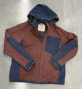 Fat Face Men’s Hooded Colorblock Jacket L Red Blue Canvas Zip Pocket - Picture 1 of 3