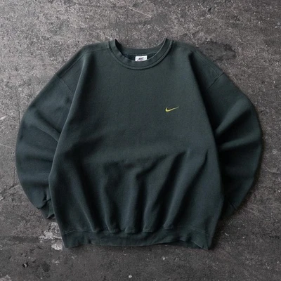 Vintage 90s Nike Pine Olive Green Swoosh Faded Crewneck Sweatshirt XL Rare - Image 1 of 4