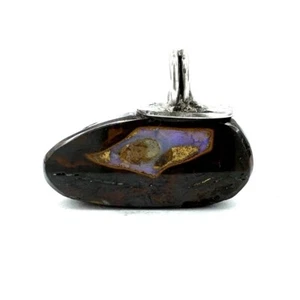 925 Sterling Silver Pendant W/ Natural Boulder Opal - Handmade - 17.0mm - Picture 1 of 9