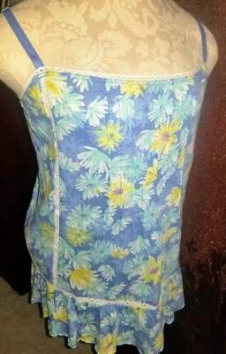 NWT LC Lauren Conrad Crochet Trim Sz XS S Blue Floral Ruffle Knit Top Cami Boho - Image 1 of 4