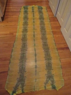 Hand Dyed Gauze Fabric Yellow Green Shaded Sheer Light Weight  36x 72"+ D9m - Image 1 of 4