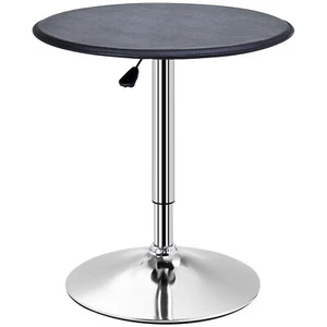 Height Adjustable Round Pub Bistro Bar Table with PVC Leather Top & Steel Base - Picture 1 of 8