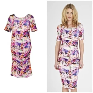 Isabella Oliver Maternity Sz 2 US 6 Ruched Side Tee Dress Vivien Print Stretch - Picture 1 of 18