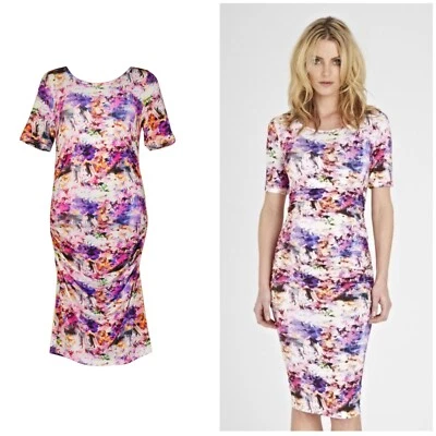 Isabella Oliver Maternity Sz 2 US 6 Ruched Side Tee Dress Vivien Print Stretch - Image 1 of 4