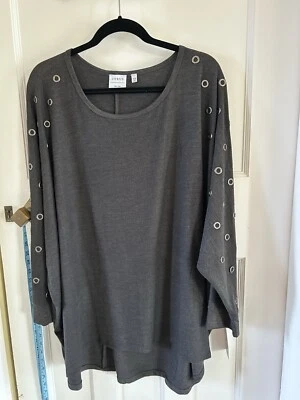 NUEVO CON ETIQUETAS CYRUS GRIS MURCIÉLAGO LARGO TOP TALLA 2X DETALLES MANGA Foto 1 de 4