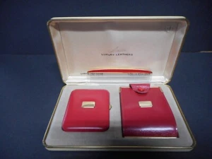 Vintage Anson Damen rot Luxus Leder Schlüsseletui/Geldschein Clip Set mit Kamm. NOS. - Bild 1 von 13