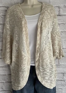 Flying Tomato Cardigan Sweater sz S/M Tan Cream Sheer Lace Trim Relaxed Fit - Bild 1 von 8
