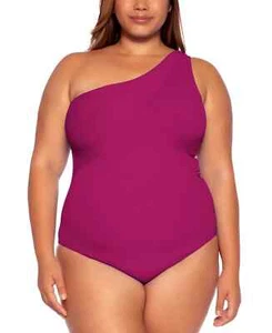 Becca Etc Women's Plus Size Asymmetrical-Neck One Piece Swimsuit Purple Size 1X - Picture 1 of 5