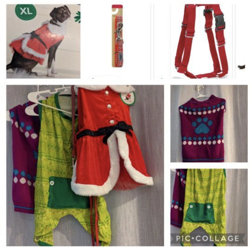 LOT $121 Dog NWT Christmas Costume XL & Pajamas & Thick Sweater & Harness &Leash - Image 1 of 4
