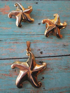 Vintage TRIFARI Goldtone STARFISH Clip Earrings + Pendant - Picture 1 of 4