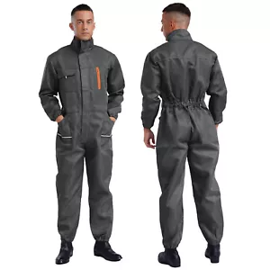 Work Overalls for Men One Piece Mechanics Jumpsuit Long Sleeve Navy Coveralls - Picture 1 of 40