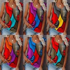 Printed vest strap Plus Size Sleeveless Ladies Vest Summer Summer T Shirt Tops - Picture 1 of 15