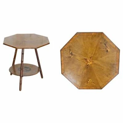 MESA LÁMPARA LATERAL OCASIONAL PÁJARO CON INCRUSTACIONES DE MARQUETERÍA ANTIGUA SUBLIME TOTALMENTE RESTAURADA Foto 1 de 4