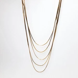 Collar de cadena en capas multicapas tono dorado vintage años 80 joyería distintiva - Imagen 1 de 4