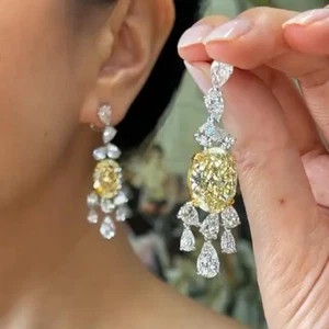 14.62 TCW Simulated Citrine & Sapphire Women's Silver Fancy Drop Dangle Earrings - Picture 1 of 7