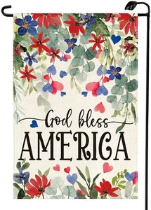 Patriotic Floral Garden Flag – Double-Sided 12x18 Inch Outdoor Decor - Picture 1 of 1