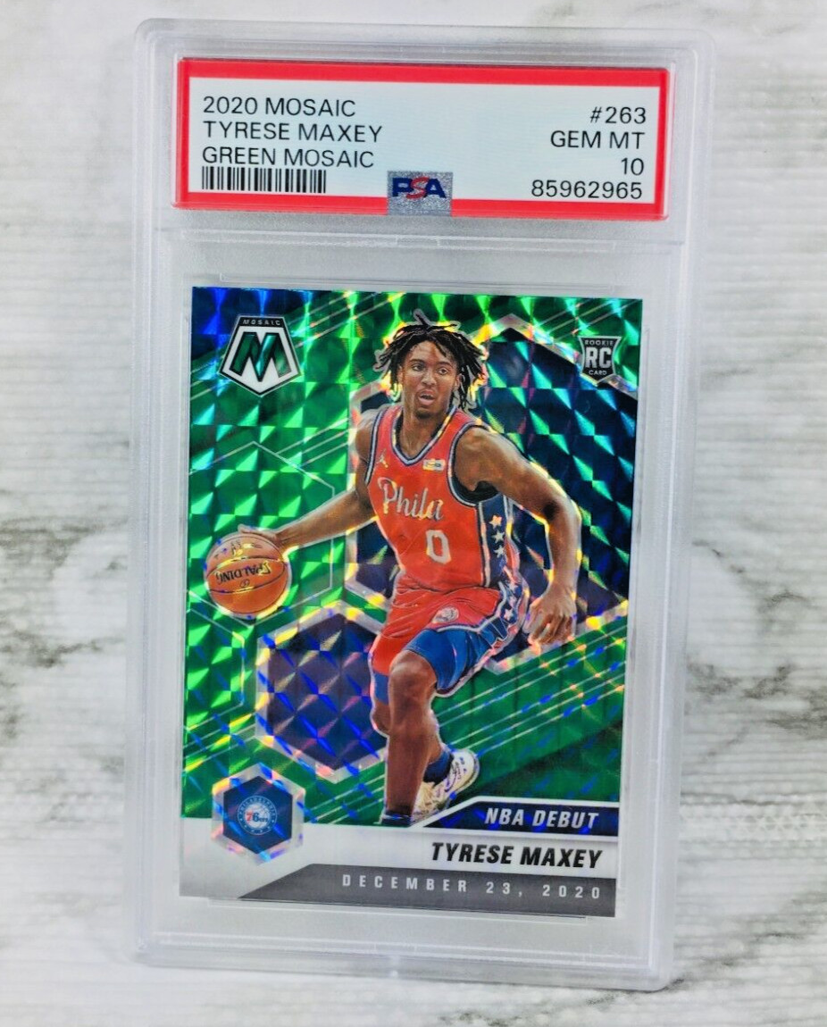 2020 Panini Mosaic # 263 TYRESE MAXEY Green Mosaic Prizm RC PSA 10 GEM MINT